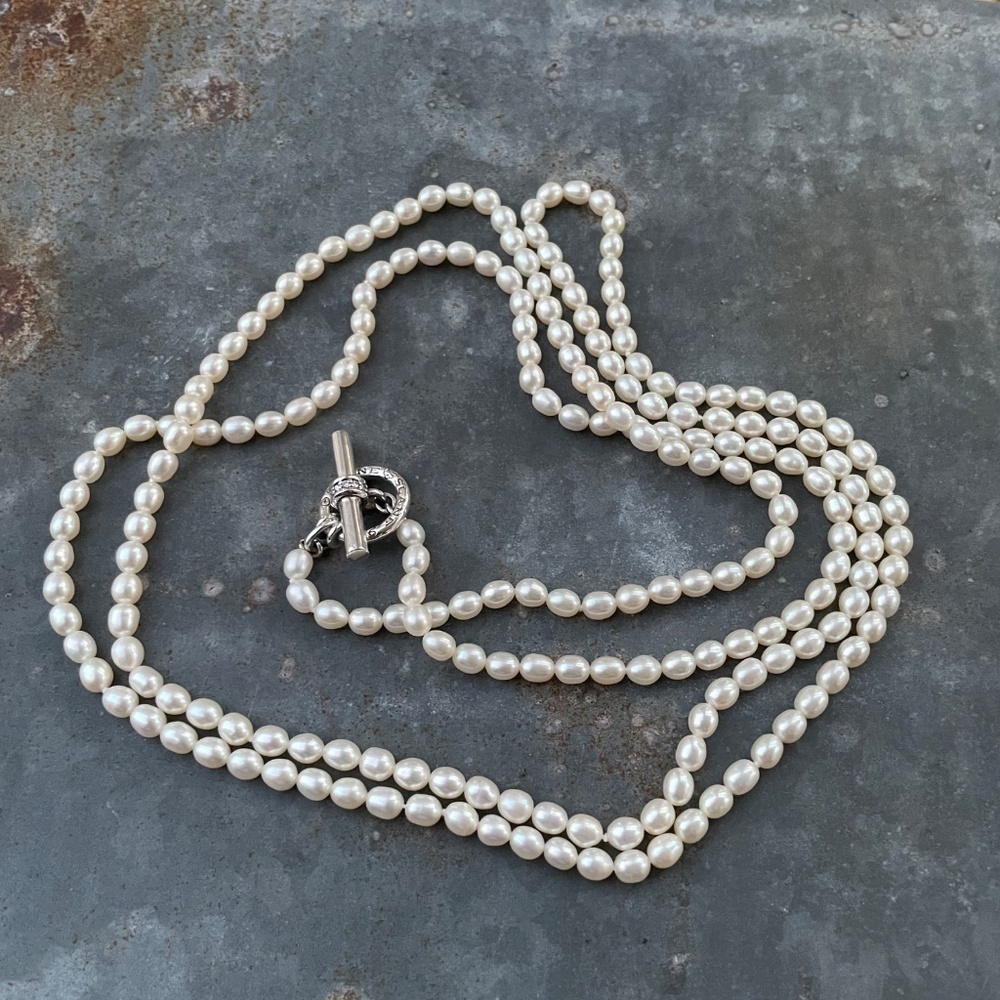 Slane & Slane Pearl 48" Necklace w/ diamond-encrusted toggle clasp